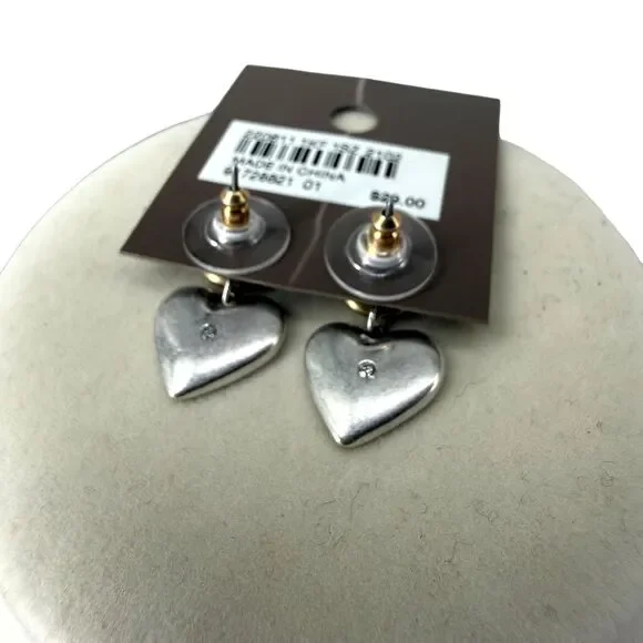 J Jill Heart Drop Earrings Mixed Metal Silver Gold Dangle Minimalist Resort NWT - Picture 5 of 5